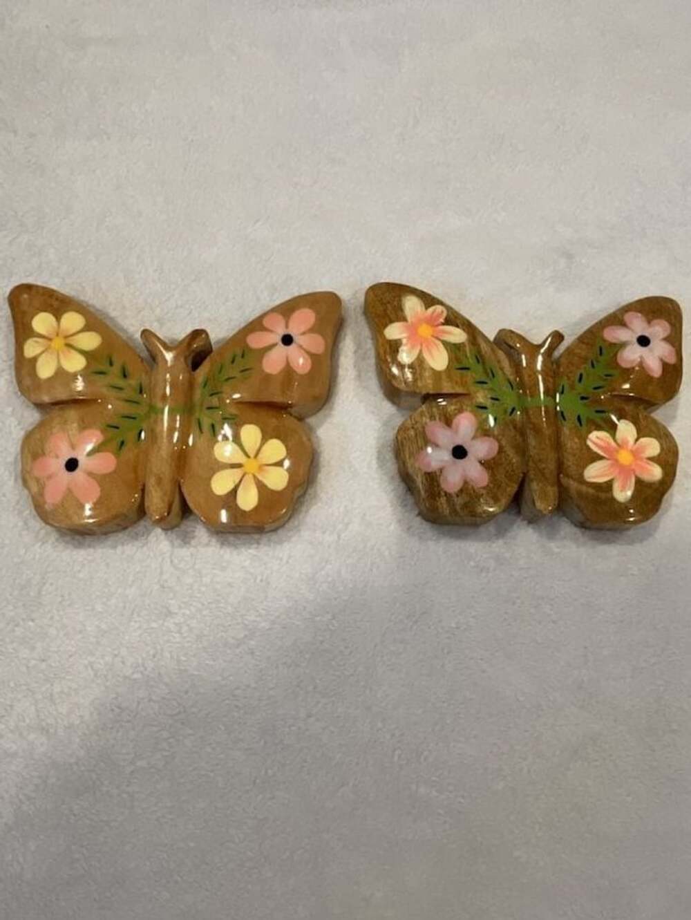 Handmade Hand Painted Wooden Butterfly Figurine Decor Set of 2